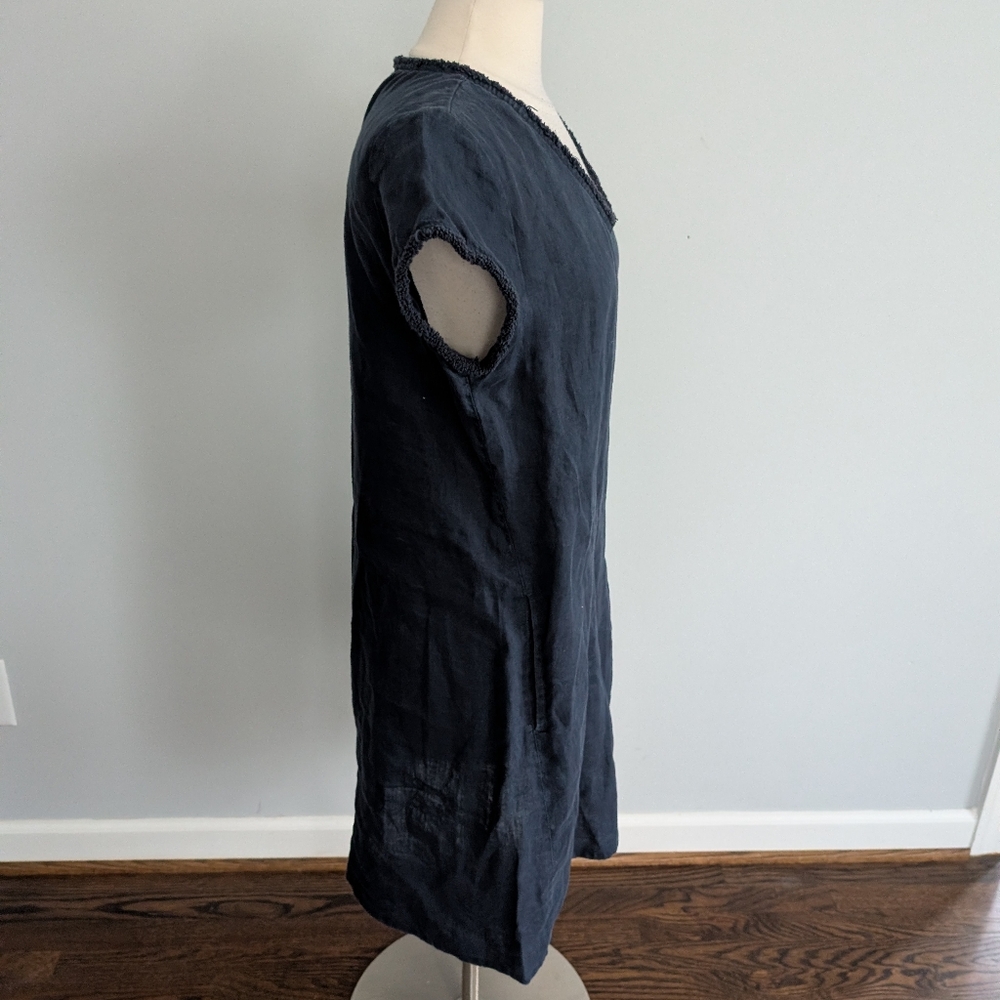 Women's FOIL 100% Linen Navy Blue Shift Dress UK Brand 12 - Picture 4 of 9